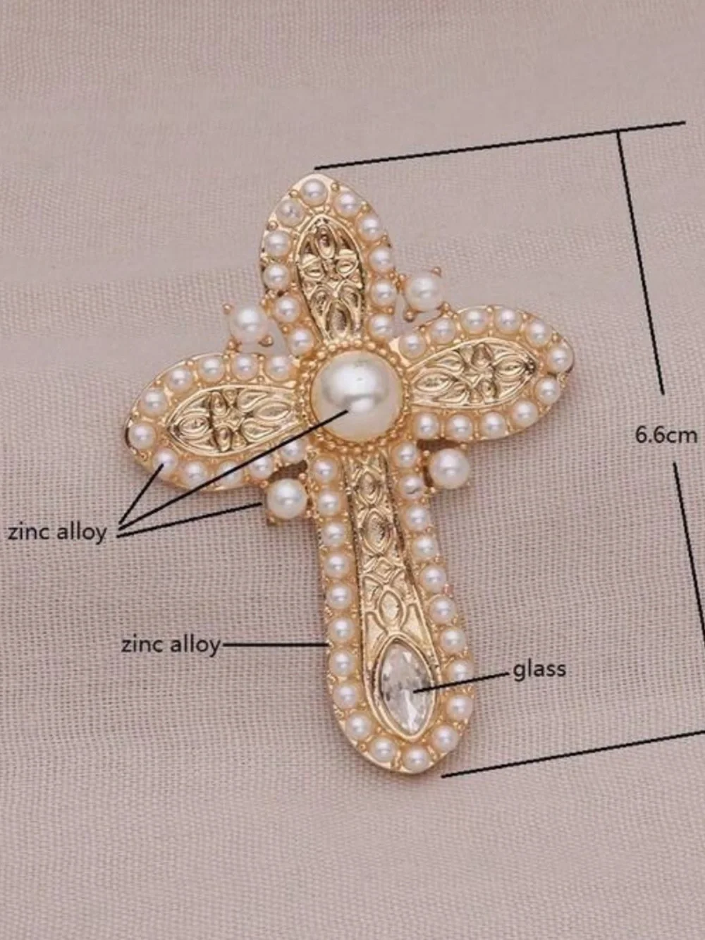 Elegant Gold Pearl Cross Brooch